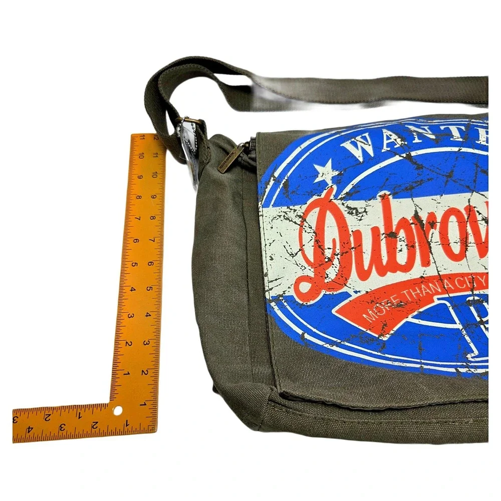 Robin Ruth Dubrovnik Messenger Bag Green Canvas Graphic Gorpcore Crossbody NWT